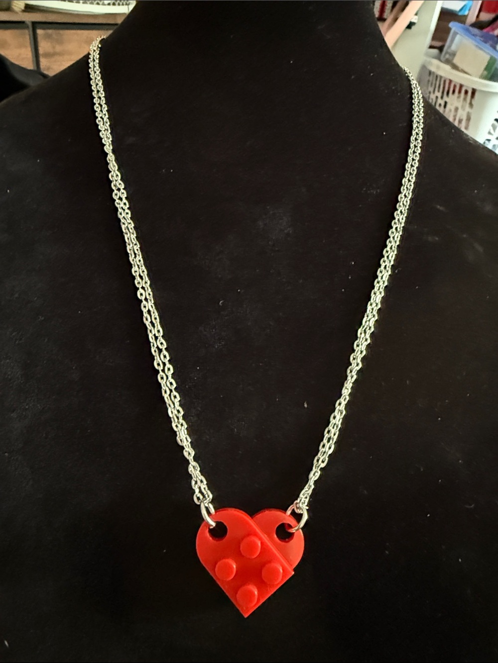 New in box Women, kids Lego Red Heart Pendant Necklace 12.5” friendship also